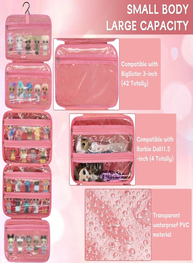 OUUTMEE Doll Carrying Case Compatible with LOL Surprise Dolls, Toy Hanging Organizer Storage Bag for Girls with a Hanging Hook and 7 Clear Zipper Pockets, Bag Only - Image 3